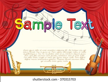 Certification template with musical instrument background illustration