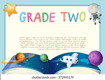 Plantilla de certificación con ilustración de tema espacial