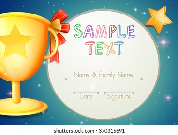 Certification template with stars and trophy illustration