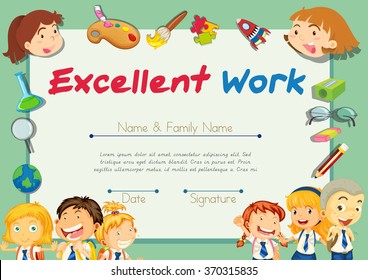 Certification template for students with excellent work illustration