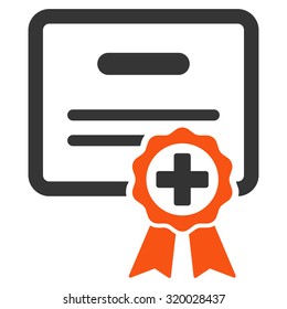 Certification vector icon. Style is bicolor flat symbol, orange and gray colors, rounded angles, white background.
