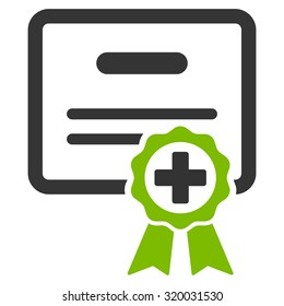 Certification vector icon. Style is bicolor flat symbol, eco green and gray colors, rounded angles, white background.