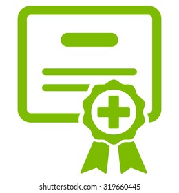 Certification vector icon. Style is flat symbol, Eco green color, rounded angles, white background.