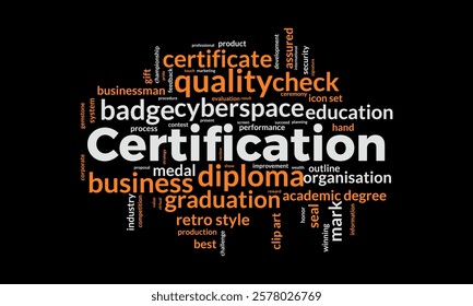 Certification word cloud template. Certification concept vector tagcloud background.