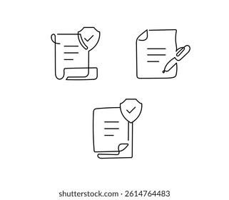 Certified Agreement Monoline Icon Set. Legal Documents, Signature Forms, and Verified Contracts in Minimal Line Style