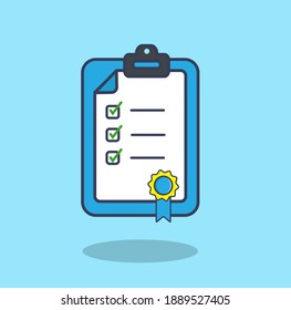 Certified approval checklist document sign icon in flat style. Survey vector illustration. Check mark banner business concept.