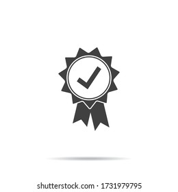 Certified or approved ribbon .Certificate icon.Check mark vector.Award medal icon.Winner award emblem symbol.Rosette sign.