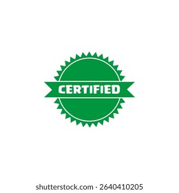 Certified badge icon. Quality seal symbol. Green text vector. White background. - Powered by Shutterstock - Get 15% off with code: PIKWIZARD15