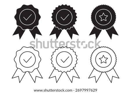 Certified badge icon set with approval and verification symbols. Premium quality. Seal stamp. Achievement badge. Profile Verification. Quality mark. Vector check mark. Approval sign. Task done.