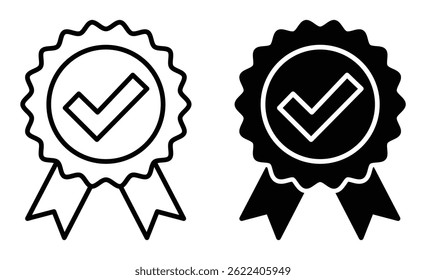 Certified badge, label, logo, icon set. Premium quality. Achievement badge. Profile Verification. Quality mark. Check mark icons. Approval sign. Task done. Project completed. Vector Illustration