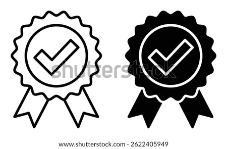 Certified badge, label, logo, icon set. Premium quality. Achievement badge. Profile Verification. Quality mark. Check mark icons. Approval sign. Task done. Project completed. Vector Illustration