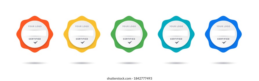 Certified badge logo design for company training badge. Certificates to determine based on criteria. Standard verified colorful modern vector illustration.