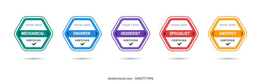 Certified badge logo design for company training badge. Certificates to determine based on criteria. Set bundle certify colorful modern vector illustration.