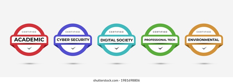 Certified badge logo design for company training badge certificates to determine based on criteria. Set bundle certify colorful vector illustration template.