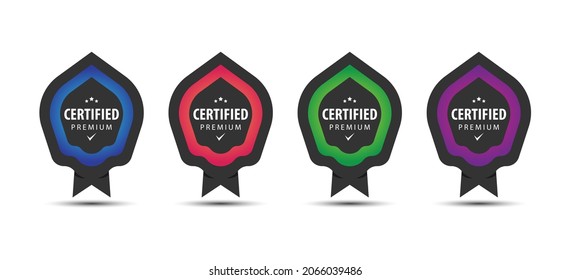 Certified badge logo design for company training badge certificates. Set bundle certify colorful vector