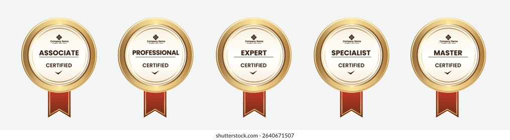 Certified badge logo design for company training badge certificates to determine based on criteria. Set bundle certify colorful vector illustration template.