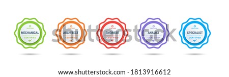 Certified badge logo design for company training badge certificates to determine based on criteria. Set bundle certify colorful vector illustration. Foto stock © 