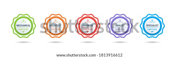 Certified badge logo design for company\
training badge certificates to determine based on criteria. Set\
bundle certify colorful vector\
illustration.