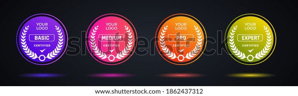 Certified badge logo design for\
company training badge. Certificates to determine based on\
criteria. Set bundle certify colorful modern vector\
illustration.