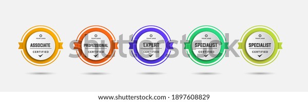 Certified badge logo design for\
company training badge certificates to determine based on criteria.\
Set bundle certify colorful vector illustration\
template.