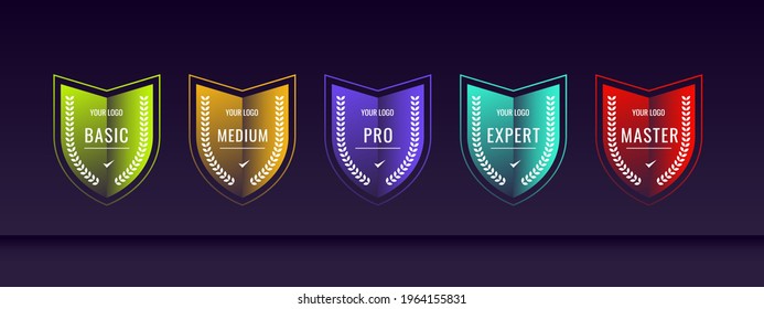 Certified badge logo design for tournament badge. Certificates to determine based on criteria. Set bundle certify colorful modern vector illustration.