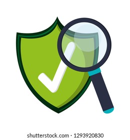certified badge and magnifying glass symbols