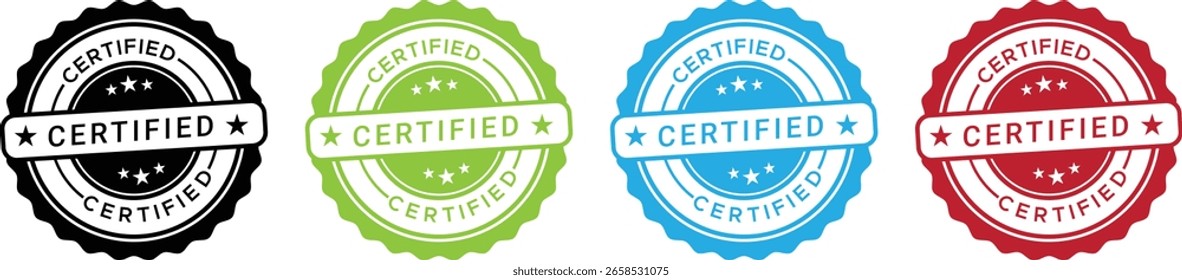 Ícones de carimbo certificado. Design de selo vetorial em 4 variantes de cores
