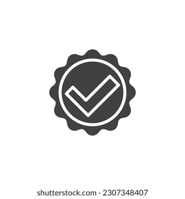 Certified badge vector icon. filled flat sign for mobile concept and web design. Label with check mark glyph icon. Quality control symbol, logo illustration. Vector graphics