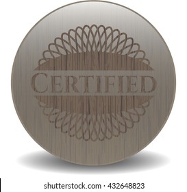 Certified badge with wood background