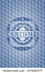 Certified blue polygonal badge. Vector Illustration. Detailed.