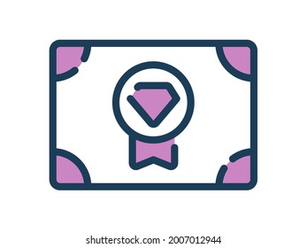 certified certificate single isolated icon with dash or dashed line style