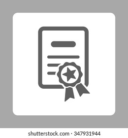 Certified Certificate vector icon. Style is flat rounded square button, dark gray and white colors, silver background.
