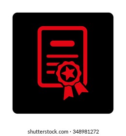 Certified Certificate vector icon. Style is flat rounded square button, intensive red and black colors, white background.