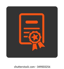 Certified Certificate vector icon. Style is flat rounded square button, orange and gray colors, white background.