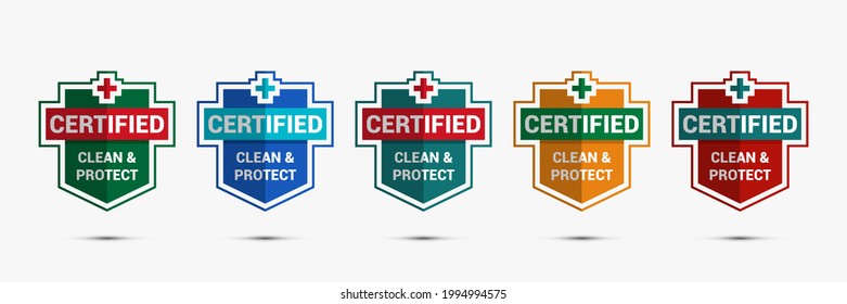 Certified clean and protect badge design. healthy emblem logo. safe icon vector illustration.