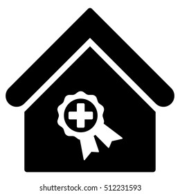 Certified Clinic Building vector icon. Flat black symbol. Pictogram is isolated on a white background. Designed for web and software interfaces.