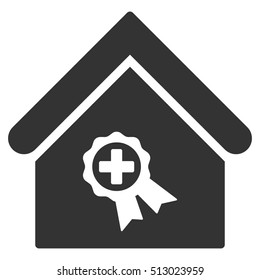Certified Clinic Building vector icon. Flat gray symbol. Pictogram is isolated on a white background. Designed for web and software interfaces.