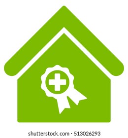 Certified Clinic Building vector icon. Flat eco green symbol. Pictogram is isolated on a white background. Designed for web and software interfaces.