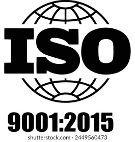 Zertifiziertes Firmenzertifikat ISO 9001:2015 Schwarze Vektorgrafik, Qualitätszertifikat, ISO-Zeichen-Zertifizierung 