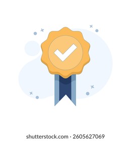 Certified Concept with Approved Badge. standard QC badge. certified approval. Illustration Flat cartoon design on background.