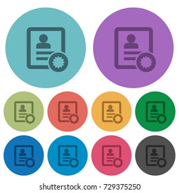 Certified contact darker flat icons on color round background