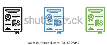 Certified corporate business document with building and handshake