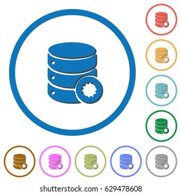 Certified database flat color vector icons with shadows in round outlines on white background
