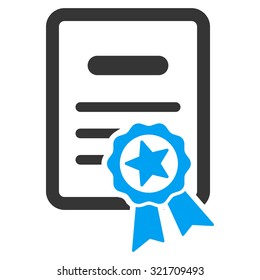 Certified Diploma vector icon. Style is bicolor flat symbol, blue and gray colors, rounded angles, white background.