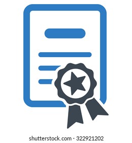 Certified Diploma vector icon. Style is bicolor flat symbol, smooth blue colors, rounded angles, white background.