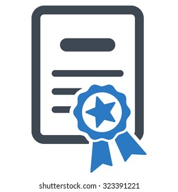Certified Diploma vector icon. Style is bicolor flat symbol, smooth blue colors, rounded angles, white background.