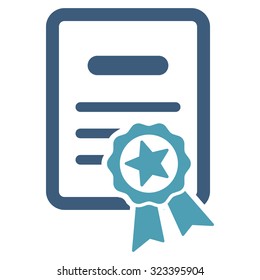 Certified Diploma vector icon. Style is bicolor flat symbol, cyan and blue colors, rounded angles, white background.