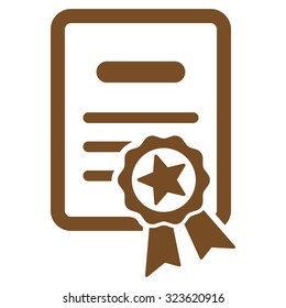 Certified Diploma vector icon. Style is flat symbol, brown color, rounded angles, white background.