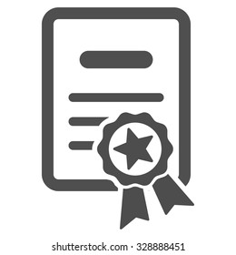 Certified Diploma vector icon. Style is flat symbol, gray color, rounded angles, white background.