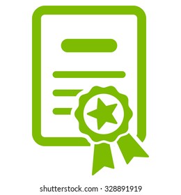 Certified Diploma vector icon. Style is flat symbol, eco green color, rounded angles, white background.